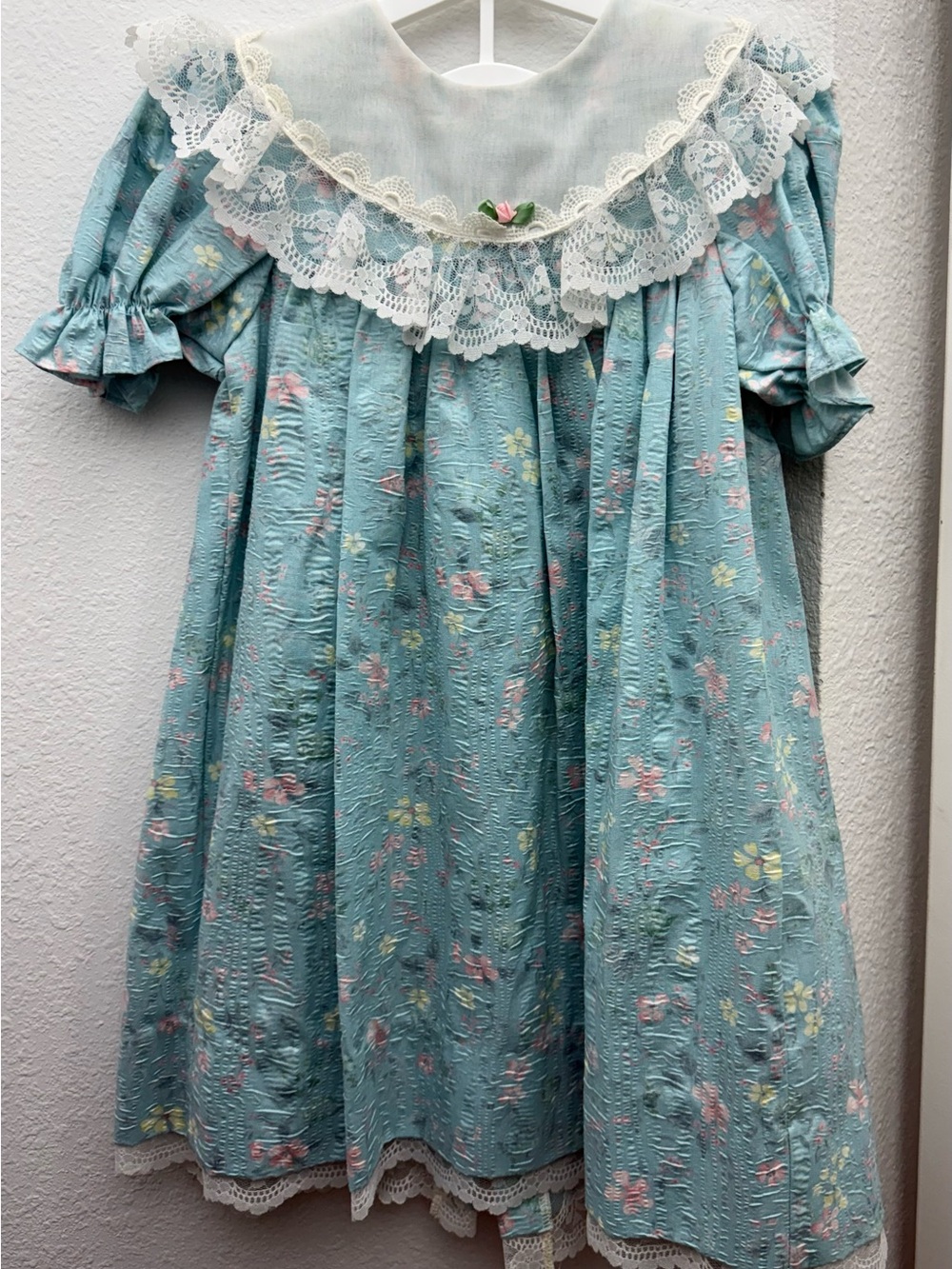 Vintage Bryan Girls Size 6 Aqua Floral Lace Prairie Dress